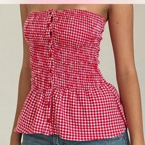 Motel Rocks Red Gingham Strapless Blouse